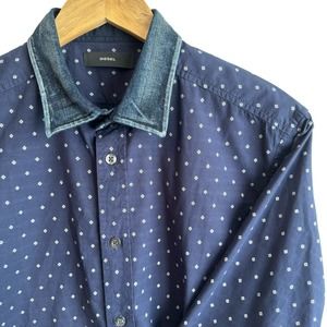 Men’s Diesel Blue Print Long Sleeve Button Down Shirt Size Medium